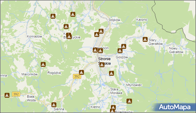 mapa Stronie Śląskie powiat kłodzki, Stronie Śląskie powiat kłodzki na mapie Targeo