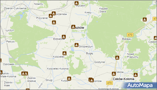 mapa Stropieszyn gmina Mycielin, Stropieszyn gmina Mycielin na mapie Targeo