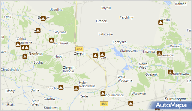 mapa Stróża gmina Rząśnia, Stróża gmina Rząśnia na mapie Targeo