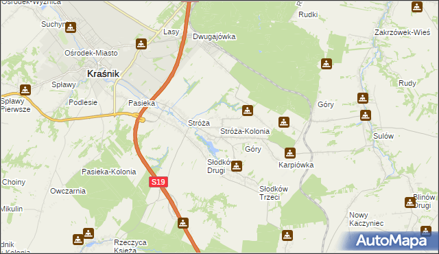 mapa Stróża-Kolonia, Stróża-Kolonia na mapie Targeo