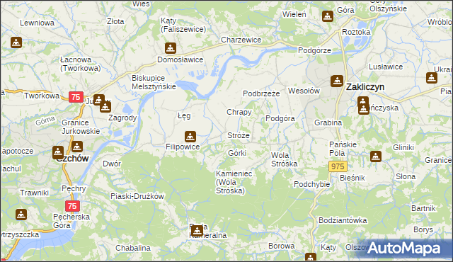 mapa Stróże gmina Zakliczyn, Stróże gmina Zakliczyn na mapie Targeo