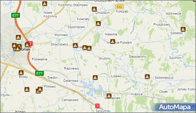 mapa Strubiny gmina Płońsk, Strubiny gmina Płońsk na mapie Targeo