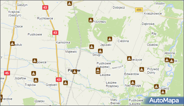 mapa Strugi gmina Wierzchlas, Strugi gmina Wierzchlas na mapie Targeo