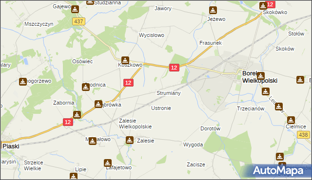 mapa Strumiany gmina Borek Wielkopolski, Strumiany gmina Borek Wielkopolski na mapie Targeo