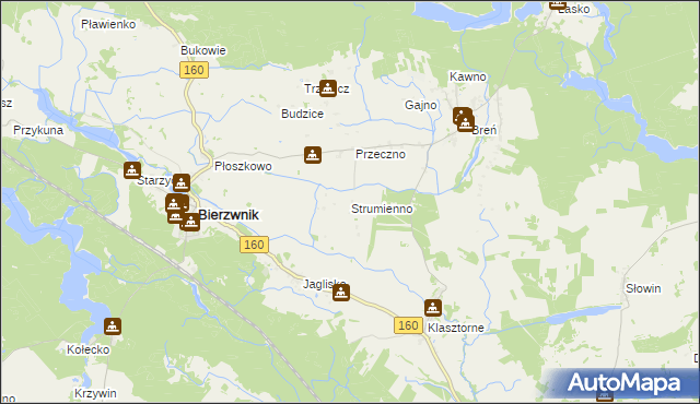 mapa Strumienno gmina Bierzwnik, Strumienno gmina Bierzwnik na mapie Targeo