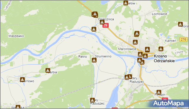 mapa Strumienno gmina Krosno Odrzańskie, Strumienno gmina Krosno Odrzańskie na mapie Targeo