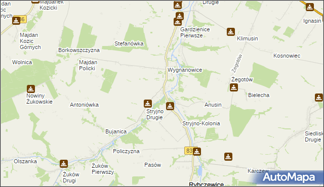 mapa Stryjno Pierwsze, Stryjno Pierwsze na mapie Targeo