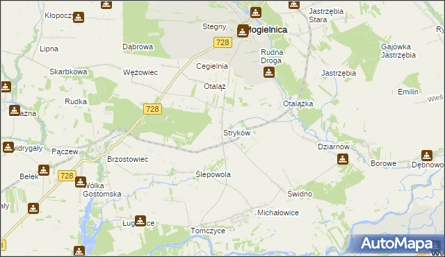 mapa Stryków gmina Mogielnica, Stryków gmina Mogielnica na mapie Targeo