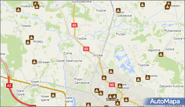 mapa Strzała gmina Siedlce, Strzała gmina Siedlce na mapie Targeo