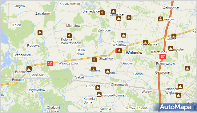 mapa Strzałków gmina Wolanów, Strzałków gmina Wolanów na mapie Targeo