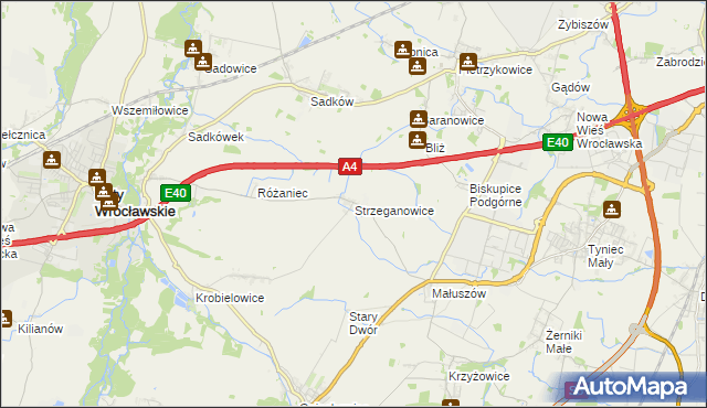 mapa Strzeganowice, Strzeganowice na mapie Targeo