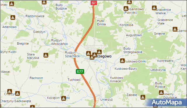 mapa Strzegowo powiat mławski, Strzegowo powiat mławski na mapie Targeo