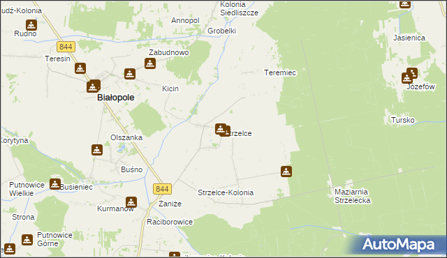 mapa Strzelce gmina Białopole, Strzelce gmina Białopole na mapie Targeo