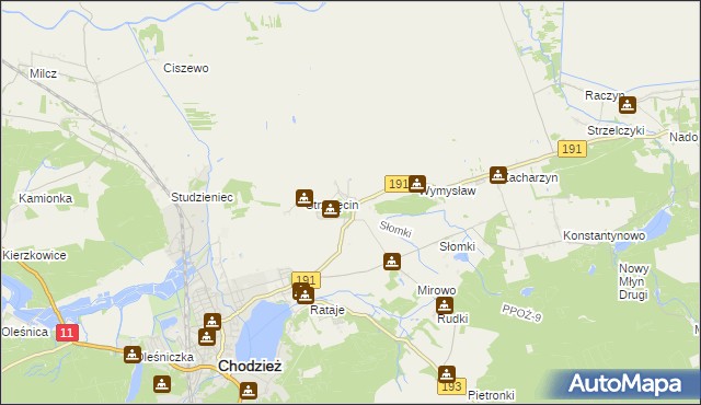 mapa Strzelce gmina Chodzież, Strzelce gmina Chodzież na mapie Targeo