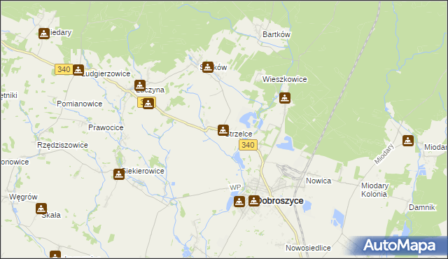 mapa Strzelce gmina Dobroszyce, Strzelce gmina Dobroszyce na mapie Targeo