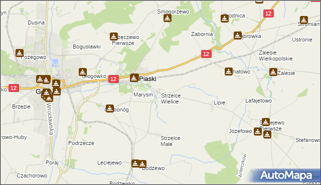 mapa Strzelce Wielkie gmina Piaski, Strzelce Wielkie gmina Piaski na mapie Targeo