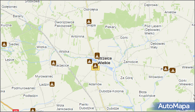 mapa Strzelce Wielkie powiat pajęczański, Strzelce Wielkie powiat pajęczański na mapie Targeo