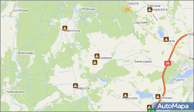 mapa Strzelewo gmina Nowogard, Strzelewo gmina Nowogard na mapie Targeo