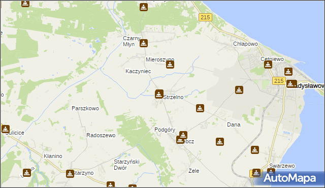 mapa Strzelno gmina Puck, Strzelno gmina Puck na mapie Targeo