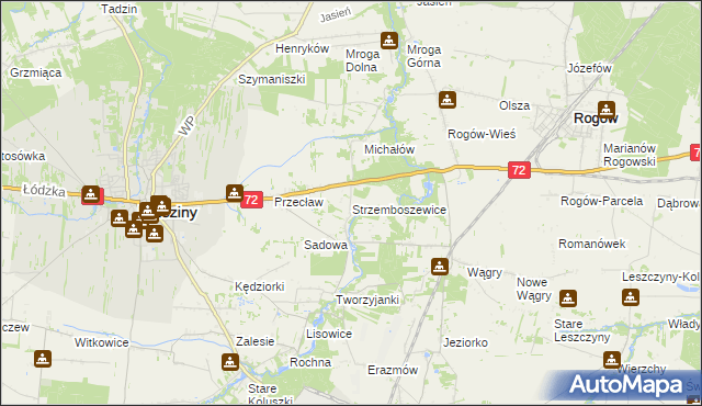 mapa Strzemboszewice, Strzemboszewice na mapie Targeo