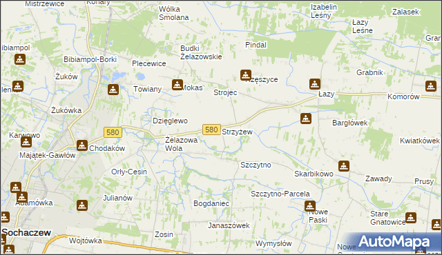 mapa Strzyżew gmina Kampinos, Strzyżew gmina Kampinos na mapie Targeo