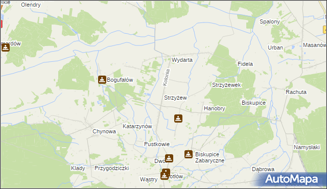 mapa Strzyżew gmina Sieroszewice, Strzyżew gmina Sieroszewice na mapie Targeo