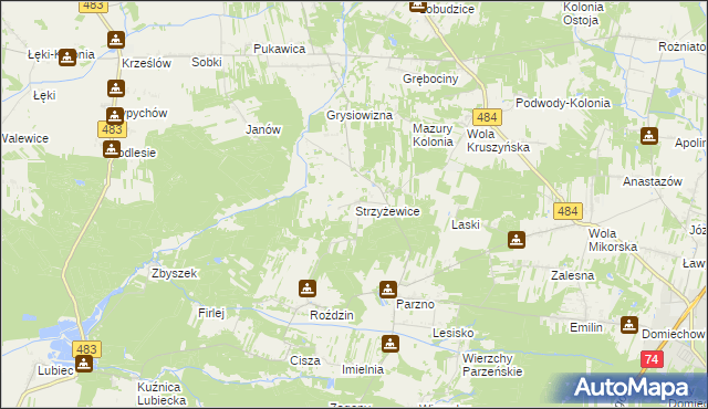 mapa Strzyżewice gmina Kluki, Strzyżewice gmina Kluki na mapie Targeo