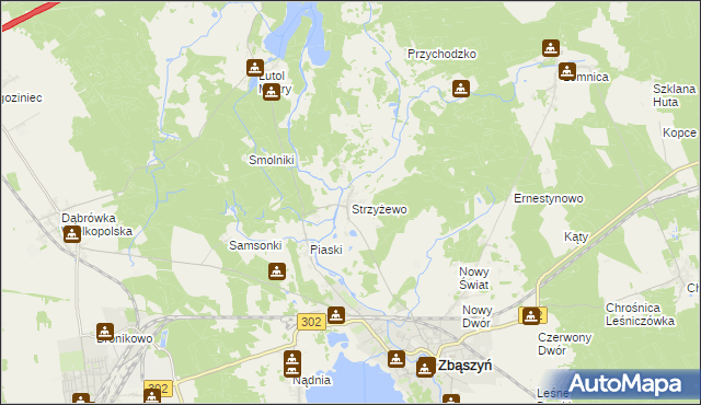 mapa Strzyżewo gmina Zbąszyń, Strzyżewo gmina Zbąszyń na mapie Targeo