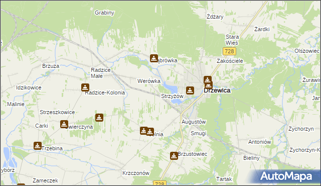 mapa Strzyżów gmina Drzewica, Strzyżów gmina Drzewica na mapie Targeo