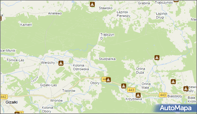 mapa Studzianka gmina Gizałki, Studzianka gmina Gizałki na mapie Targeo