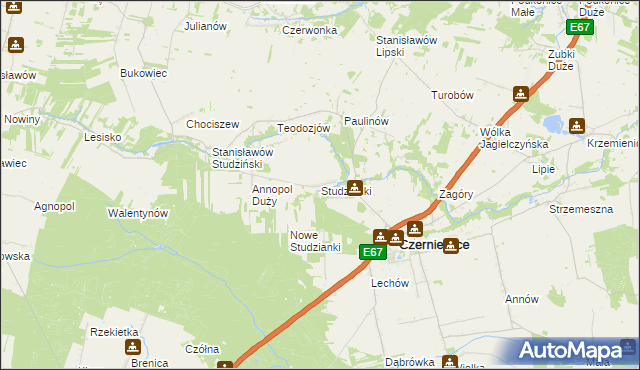 mapa Studzianki gmina Czerniewice, Studzianki gmina Czerniewice na mapie Targeo