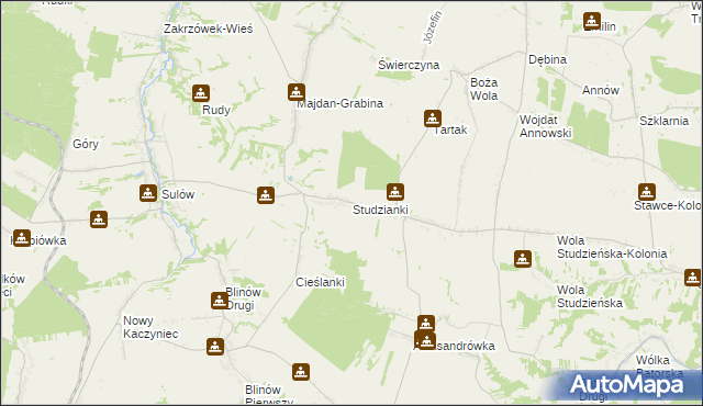 mapa Studzianki gmina Zakrzówek, Studzianki gmina Zakrzówek na mapie Targeo