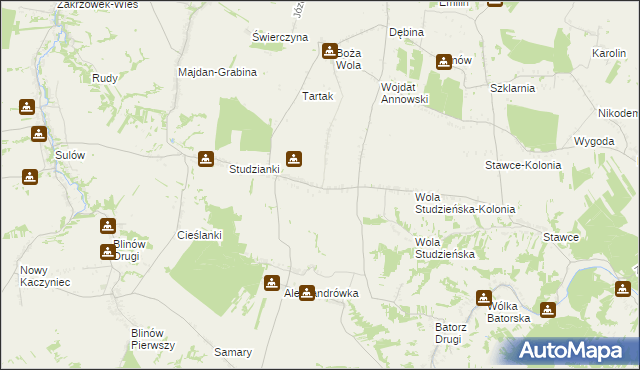 mapa Studzianki-Kolonia gmina Zakrzówek, Studzianki-Kolonia gmina Zakrzówek na mapie Targeo