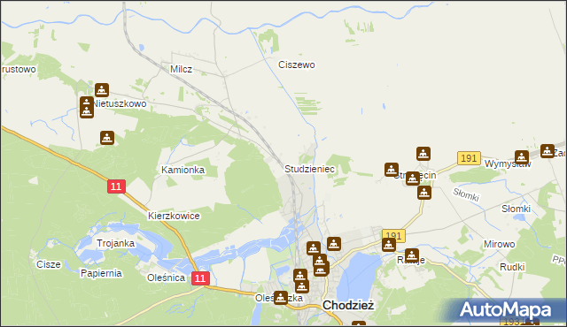 mapa Studzieniec gmina Chodzież, Studzieniec gmina Chodzież na mapie Targeo