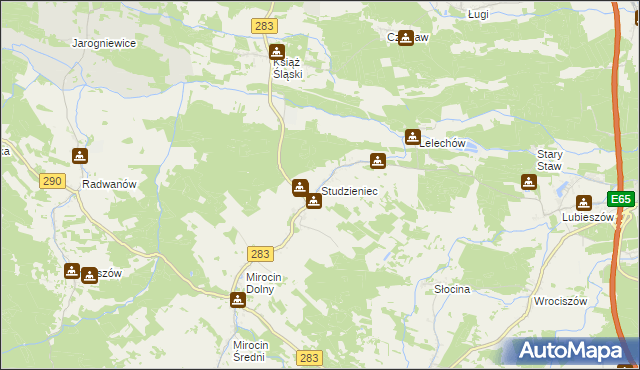 mapa Studzieniec gmina Kożuchów, Studzieniec gmina Kożuchów na mapie Targeo