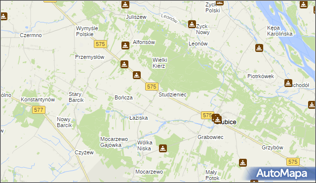 mapa Studzieniec gmina Słubice, Studzieniec gmina Słubice na mapie Targeo