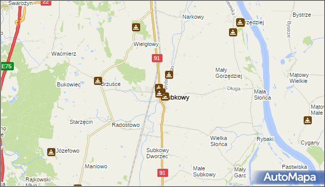 mapa Subkowy, Subkowy na mapie Targeo