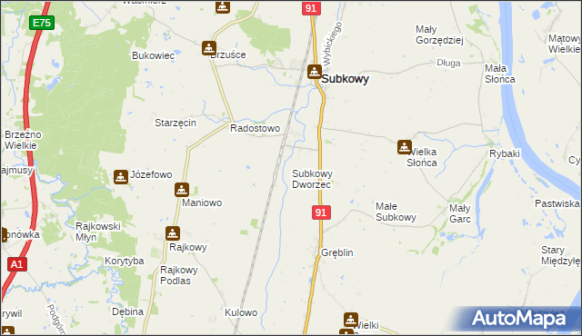 mapa Subkowy Dworzec, Subkowy Dworzec na mapie Targeo