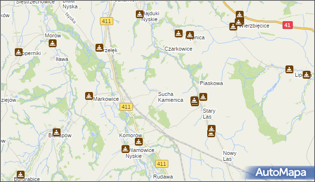 mapa Sucha Kamienica, Sucha Kamienica na mapie Targeo