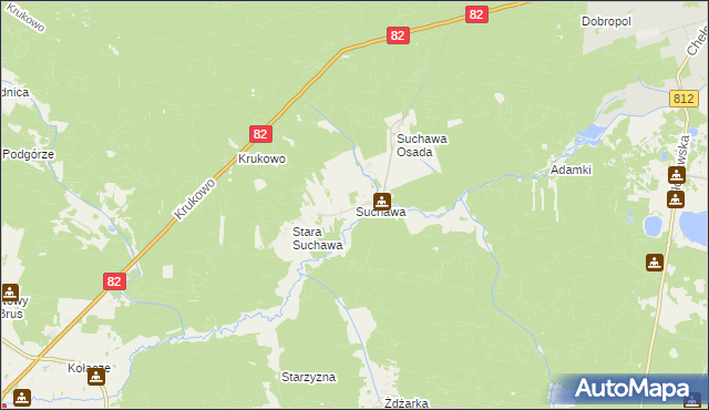 mapa Suchawa gmina Wyryki, Suchawa gmina Wyryki na mapie Targeo