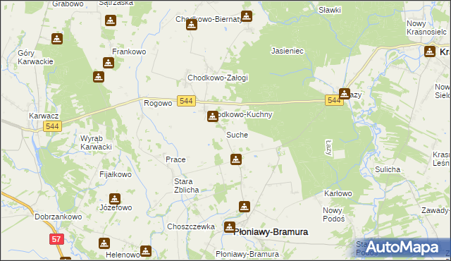 mapa Suche gmina Płoniawy-Bramura, Suche gmina Płoniawy-Bramura na mapie Targeo