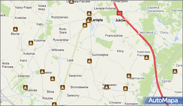 mapa Suchodębie gmina Łanięta, Suchodębie gmina Łanięta na mapie Targeo