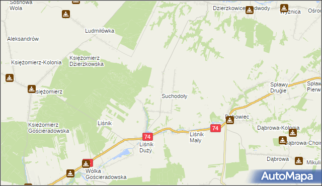 mapa Suchodoły gmina Gościeradów, Suchodoły gmina Gościeradów na mapie Targeo