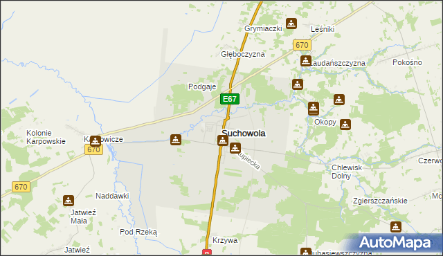 mapa Suchowola powiat sokólski, Suchowola powiat sokólski na mapie Targeo