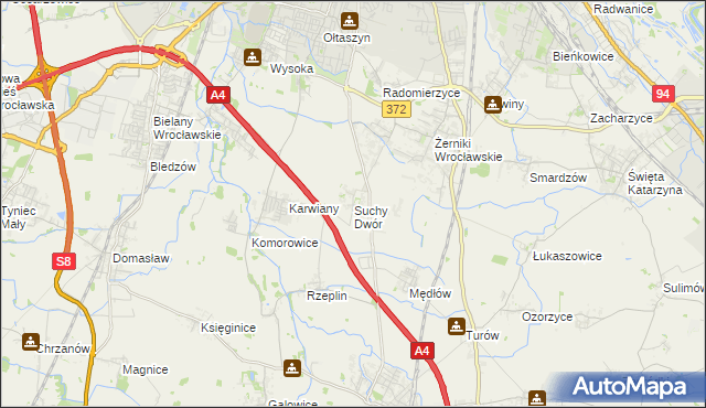 mapa Suchy Dwór gmina Żórawina, Suchy Dwór gmina Żórawina na mapie Targeo