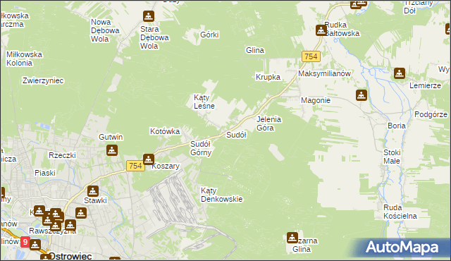 mapa Sudół gmina Bodzechów, Sudół gmina Bodzechów na mapie Targeo