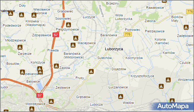 mapa Sulechów gmina Kocmyrzów-Luborzyca, Sulechów gmina Kocmyrzów-Luborzyca na mapie Targeo