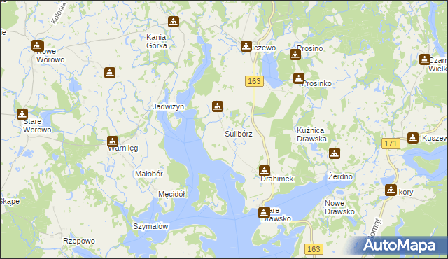 mapa Sulibórz gmina Czaplinek, Sulibórz gmina Czaplinek na mapie Targeo