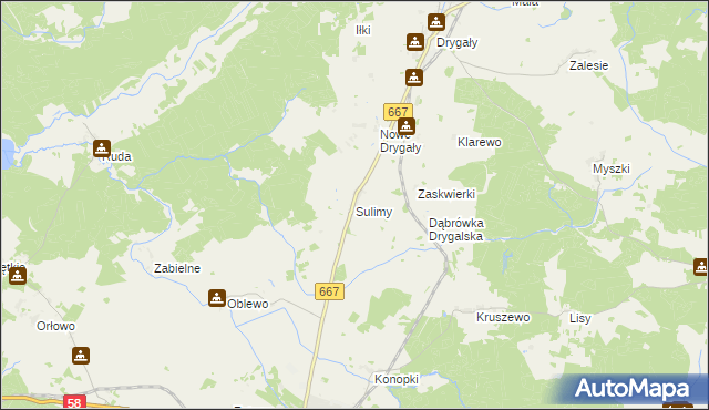 mapa Sulimy gmina Biała Piska, Sulimy gmina Biała Piska na mapie Targeo