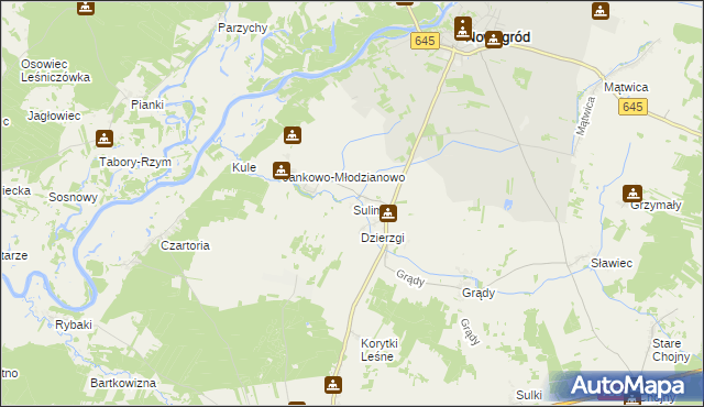 mapa Sulimy gmina Nowogród, Sulimy gmina Nowogród na mapie Targeo